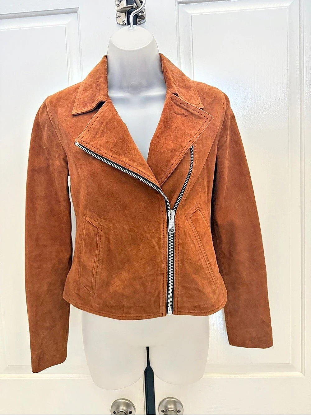 AllSaints Brown Suede Vela Leather Moto Jacket Size 4